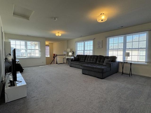 997 Regent Dr, Matteson, IL 60443 - living room featuring carpet floors, attic access, and baseboards