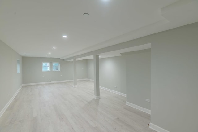 1131 S Ridgeland Ave, Oak Park, IL 60304 - below grade area with recessed lighting, light wood-style flooring, and baseboards