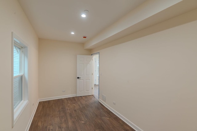 1131 S Ridgeland Ave, Oak Park, IL 60304 - empty room with visible vents, recessed lighting, dark wood-type flooring, and baseboards