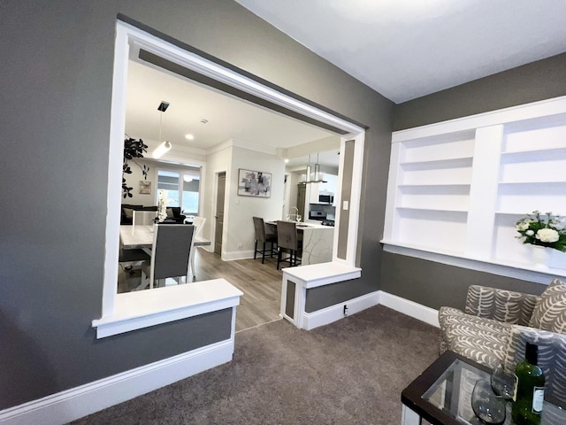 7223 S Paxton Ave, Chicago, IL 60649 - living room with baseboards and dark colored carpet