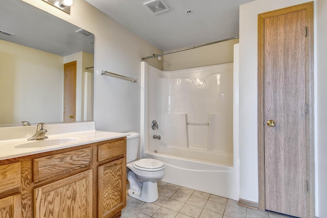 full bath with tile patterned floors, vanity, toilet, and visible vents