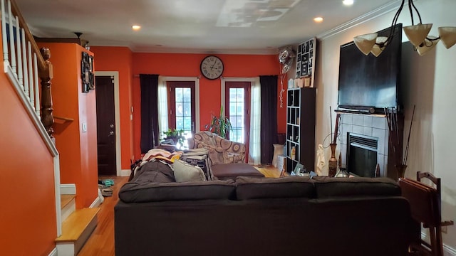 8349 S Constance Ave, Chicago, IL 60617 - living room featuring recessed lighting, wood finished floors, and crown molding