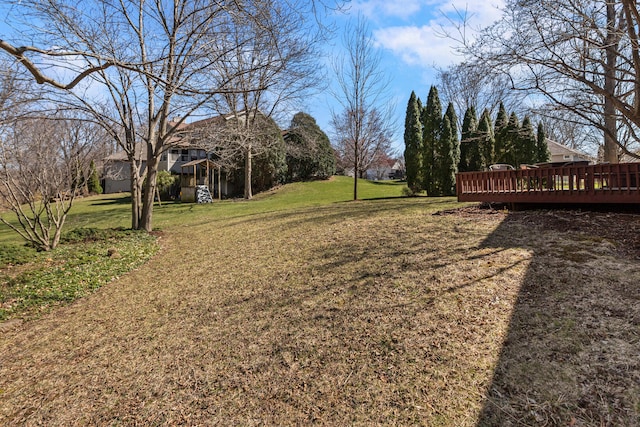 view of yard featuring a wooden deck