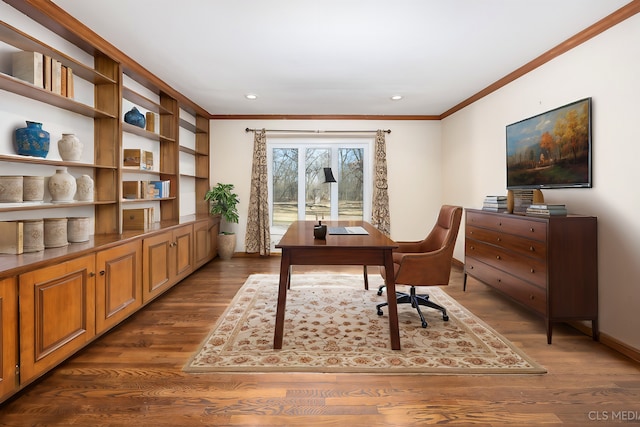 4 Auburn Ln, Barrington Hills, IL 60010 - office space featuring crown molding, dark wood-style flooring, and recessed lighting