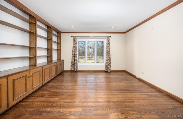 4 Auburn Ln, Barrington Hills, IL 60010 - empty room with ornamental molding, dark wood-type flooring, and recessed lighting