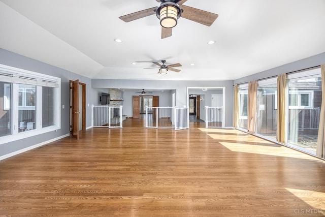 4 Auburn Ln, Barrington Hills, IL 60010 - unfurnished living room with ceiling fan, recessed lighting, and wood finished floors