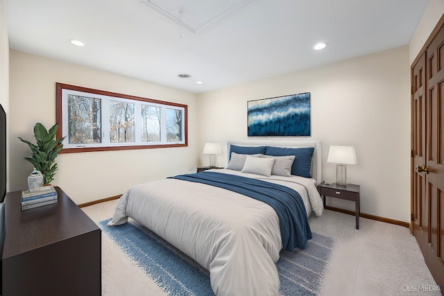 4 Auburn Ln, Barrington Hills, IL 60010 - bedroom with attic access, light colored carpet, and recessed lighting