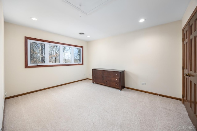 4 Auburn Ln, Barrington Hills, IL 60010 - unfurnished bedroom with light colored carpet, recessed lighting, and attic access
