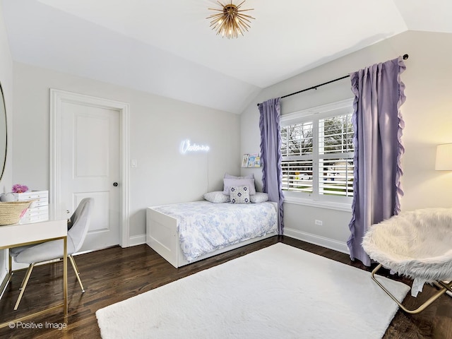 513 W Chicago Ave, Hinsdale, IL 60521 - bedroom featuring vaulted ceiling, dark wood-style floors, and baseboards