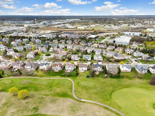 aerial view featuring a residential view and view of golf course