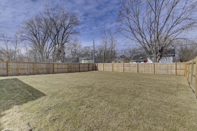 view of yard with a fenced backyard