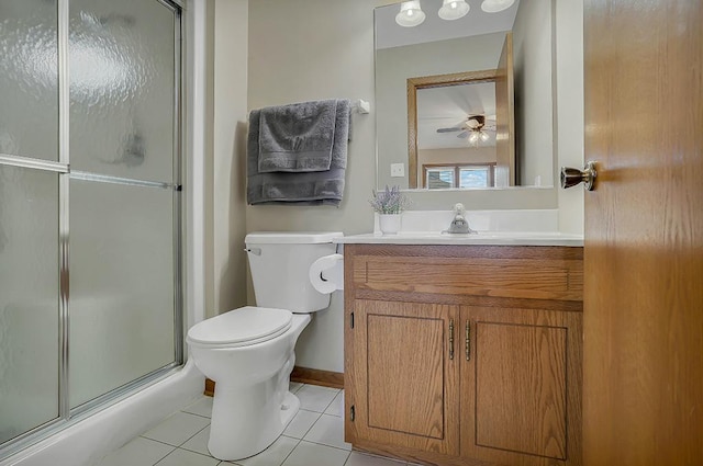18148 Vermont Ct Unit 243, Orland Park, IL 60467 - full bath with tile patterned flooring, a shower with door, toilet, vanity, and ceiling fan