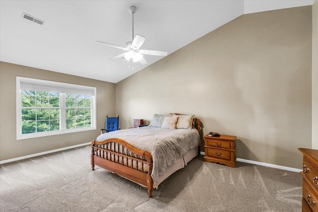 1310 Kimela Dr, Mahomet, IL 61853 - bedroom featuring vaulted ceiling, carpet floors, baseboards, and ceiling fan