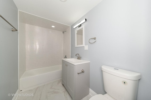 2017 W 68th St, Chicago, IL 60636 - bathroom with toilet, shower / tub combination, vanity, and marble finish flooring