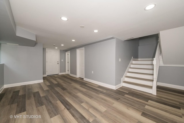 2017 W 68th St, Chicago, IL 60636 - finished below grade area with recessed lighting, baseboards, wood finished floors, and stairs