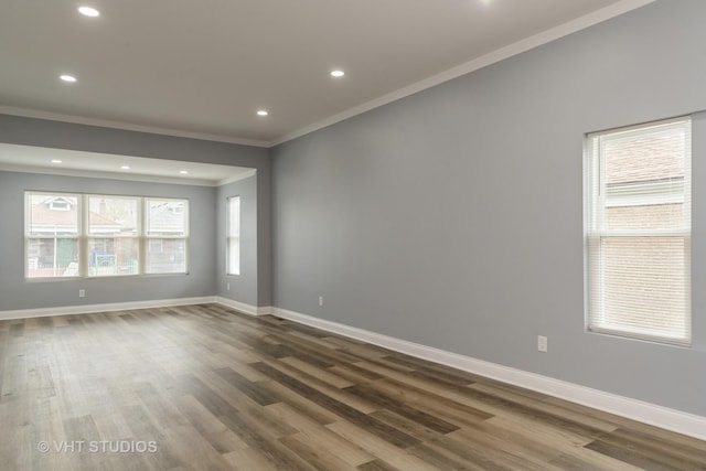 2017 W 68th St, Chicago, IL 60636 - spare room with ornamental molding, baseboards, dark wood finished floors, and recessed lighting