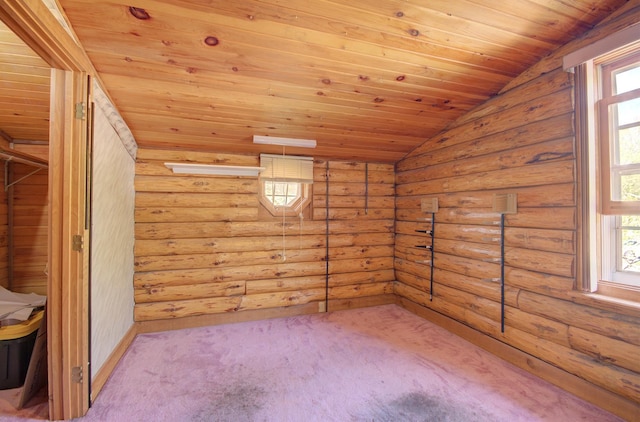 64 Big Musky Circle Ln, Wilmington, IL 60481 - additional living space with carpet flooring, wood ceiling, vaulted ceiling, and log walls