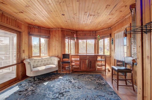 64 Big Musky Circle Ln, Wilmington, IL 60481 - living area featuring wooden walls, wood ceiling, and wood finished floors