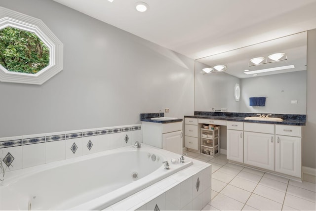 3048 Brampton Ln, Dyer, IN 46311 - bathroom with vanity, a jetted tub, and tile patterned floors