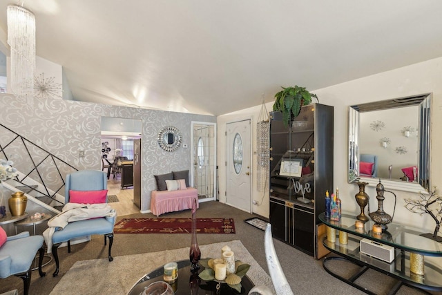 16641 Honore Ave, Markham, IL 60428 - living area with wallpapered walls, baseboards, and carpet