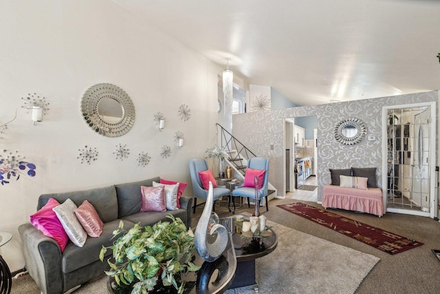 16641 Honore Ave, Markham, IL 60428 - carpeted living room featuring stairway and wallpapered walls