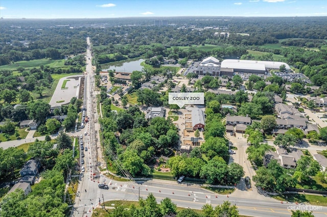 25W704 Jewell Rd, Wheaton, IL 60187 - aerial view of property and surrounding area with a main thoroughfare and a large body of water