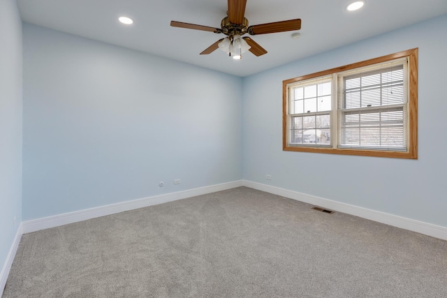 1165 Mayfield Ln, Hoffman Estates, IL 60169 - carpeted empty room with visible vents, recessed lighting, a ceiling fan, and baseboards