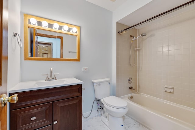 1165 Mayfield Ln, Hoffman Estates, IL 60169 - bathroom featuring vanity, baseboards, tub / shower combination, toilet, and marble finish floor