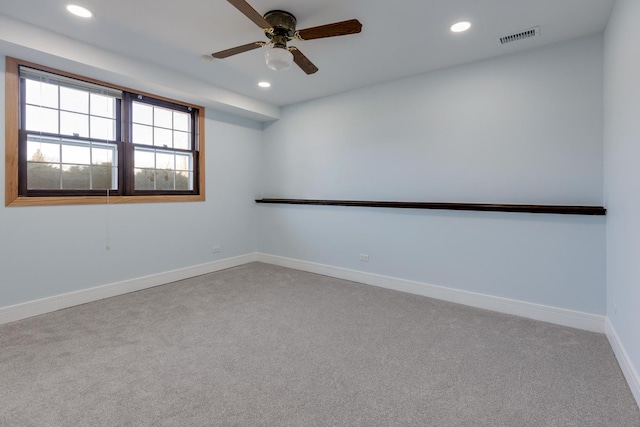 1165 Mayfield Ln, Hoffman Estates, IL 60169 - carpeted empty room featuring ceiling fan, recessed lighting, visible vents, and baseboards
