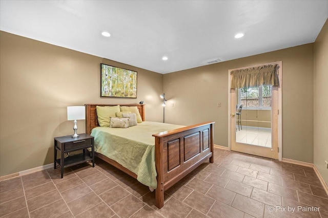 bedroom featuring recessed lighting, baseboards, and visible vents