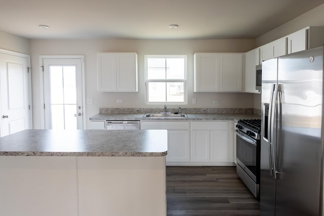 kitchen with white cabinets, a sink, plenty of natural light, and appliances with stainless steel finishes