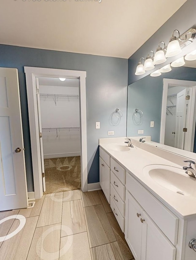 6156 Stone Pathway, Bourbonnais, IL 60914 - bathroom with double vanity, a sink, baseboards, and a spacious closet