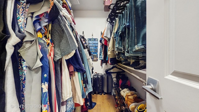 walk in closet featuring wood finished floors