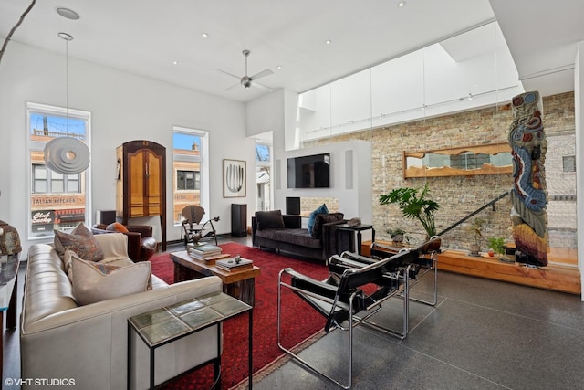 1825 W Wabansia Ave, Chicago, IL 60622 - living room with ceiling fan and a towering ceiling