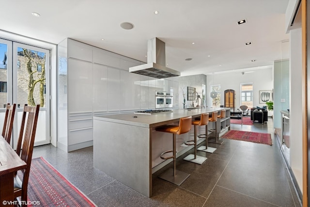 1825 W Wabansia Ave, Chicago, IL 60622 - kitchen with island exhaust hood, stainless steel appliances, modern cabinets, white cabinets, and a large island