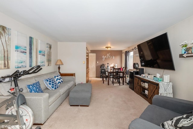 living area with light carpet