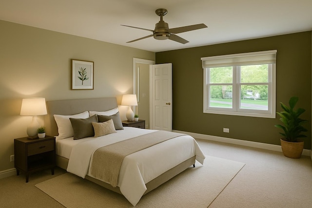 986 Rossmere Ct, Naperville, IL 60540 - bedroom featuring light colored carpet, baseboards, and a ceiling fan