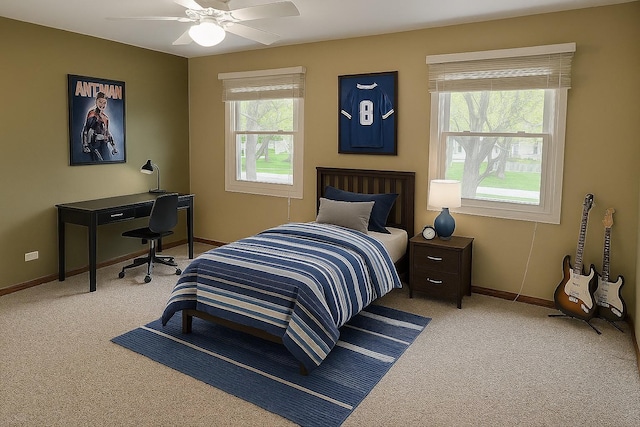 986 Rossmere Ct, Naperville, IL 60540 - bedroom with carpet, baseboards, an office area, and a ceiling fan