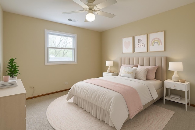 986 Rossmere Ct, Naperville, IL 60540 - bedroom with light colored carpet, baseboards, and ceiling fan