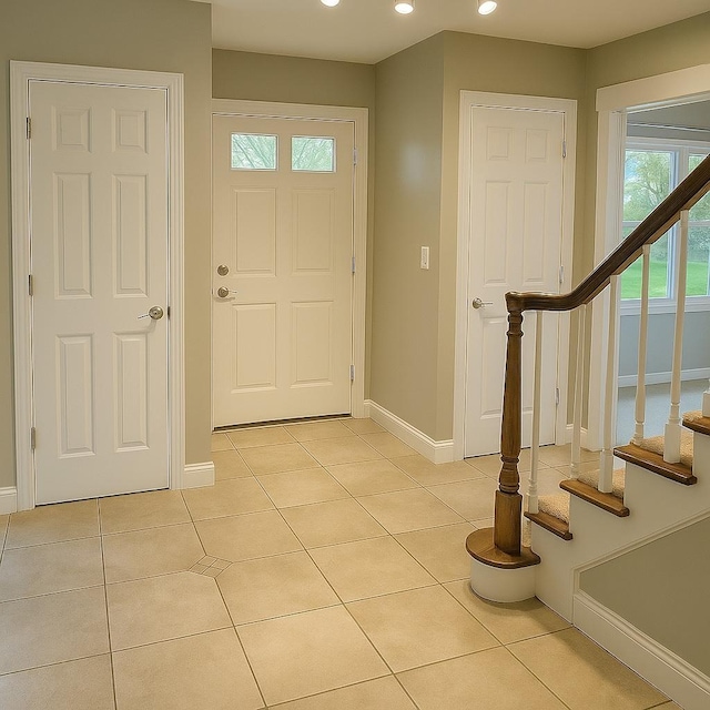 986 Rossmere Ct, Naperville, IL 60540 - entryway featuring baseboards, stairs, recessed lighting, and light tile patterned floors