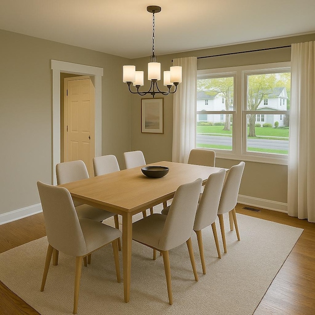 986 Rossmere Ct, Naperville, IL 60540 - dining area with a chandelier, baseboards, and light wood-style floors
