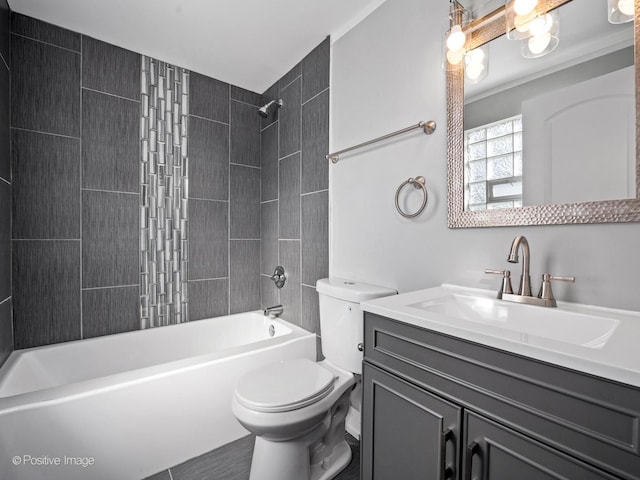 bathroom with vanity, toilet, and washtub / shower combination