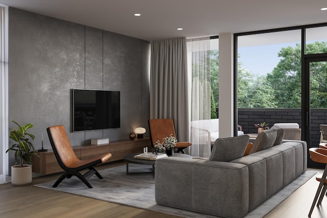 5114 S Kenwood Ave Unit 3B, Chicago, IL 60615 - living room featuring light wood-style floors, a wall of windows, and recessed lighting