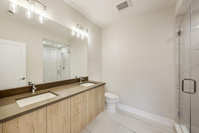 full bathroom featuring visible vents, a shower stall, and a sink