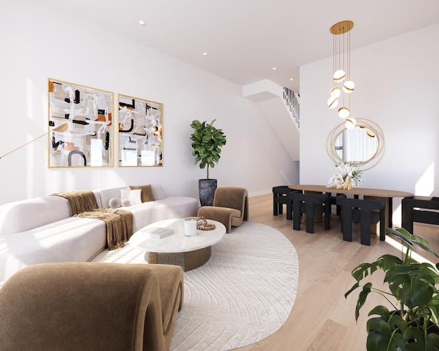 529 N Hartland Ct, Chicago, IL 60622 - living area featuring light wood-style flooring, stairway, and recessed lighting