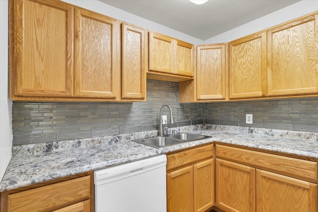 504 N 4th St, Saint Joseph, IL 61873 - kitchen featuring white dishwasher, a sink, tasteful backsplash, and light stone countertops