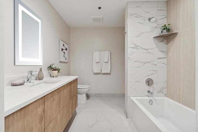 3951 N Wayne Ave Unit 404, Chicago, IL 60613 - full bath with vanity, visible vents, shower / tub combination, toilet, and marble finish floor