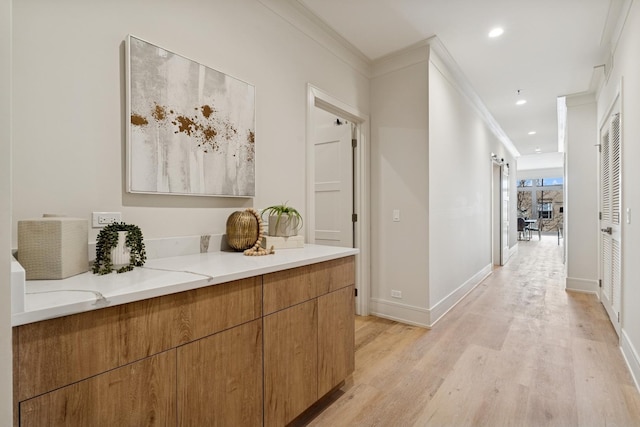 3951 N Wayne Ave Unit 404, Chicago, IL 60613 - hall featuring baseboards, recessed lighting, light wood-type flooring, and ornamental molding