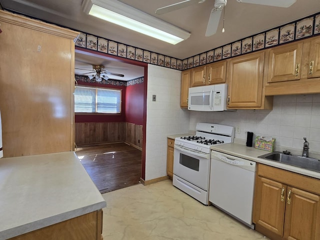 40 166th Pl, Calumet City, IL 60409 - kitchen featuring a sink, white appliances, light countertops, and ceiling fan