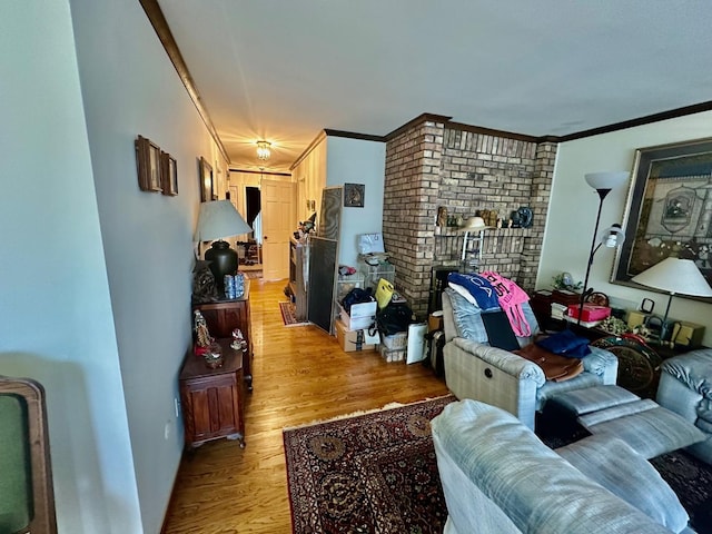1927 Mission Hills Ln, Northbrook, IL 60062 - living area featuring ornamental molding, wood finished floors, and a fireplace